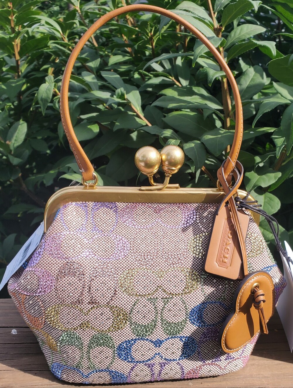 NWT Coach Kisslock 16 Rainbow Crystal Jacquard